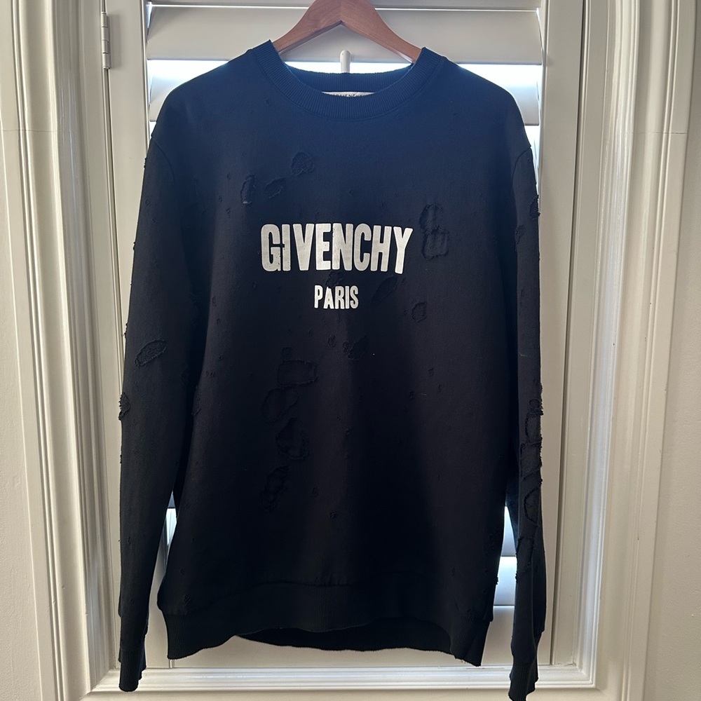 Givenchy Distressed Black Crewneck Sweater